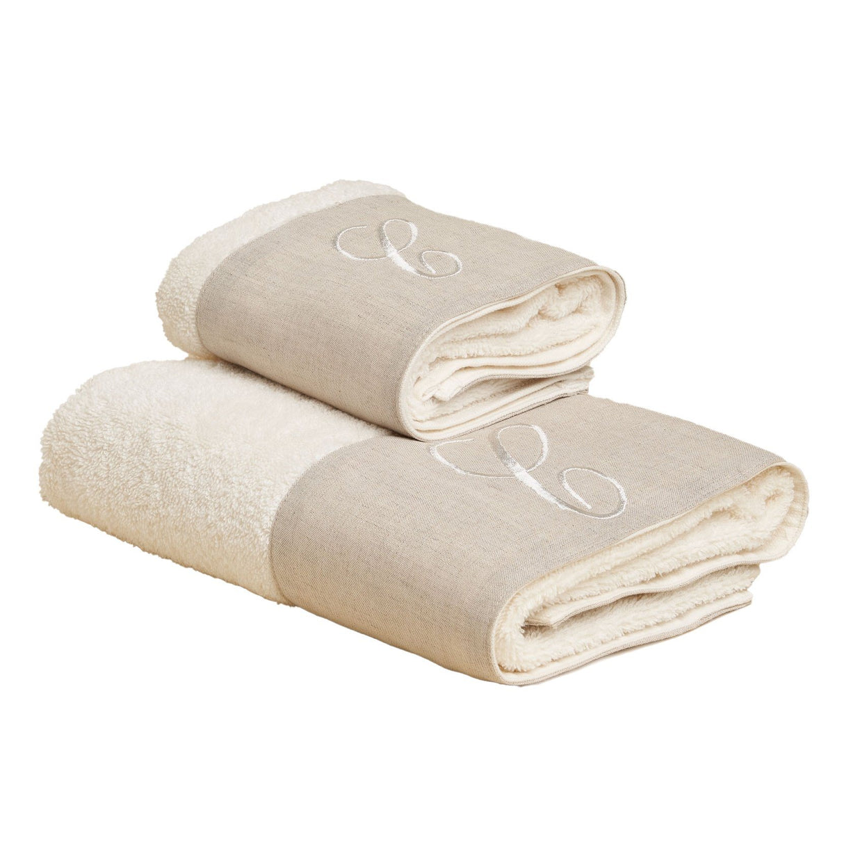 Coppia di Asciugamani in Spugna di Cotone Con Cifre e Balza Lino - Santiago Coppia di spugna Lisola C