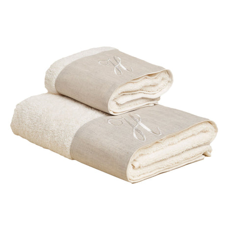 Coppia di Asciugamani in Spugna di Cotone Con Cifre e Balza Lino - Santiago Coppia di spugna Lisola H