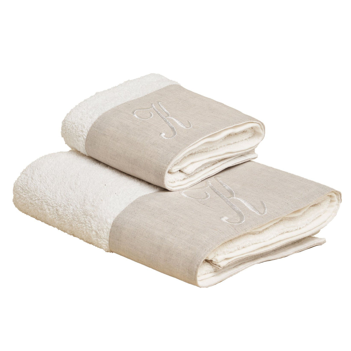 Coppia di Asciugamani in Spugna di Cotone Con Cifre e Balza Lino - Santiago Coppia di spugna Lisola K