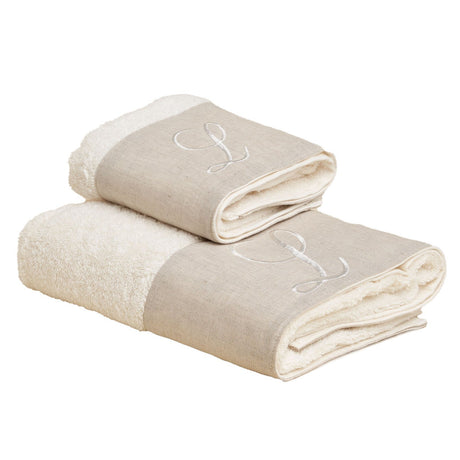 Coppia di Asciugamani in Spugna di Cotone Con Cifre e Balza Lino - Santiago Coppia di spugna Lisola L