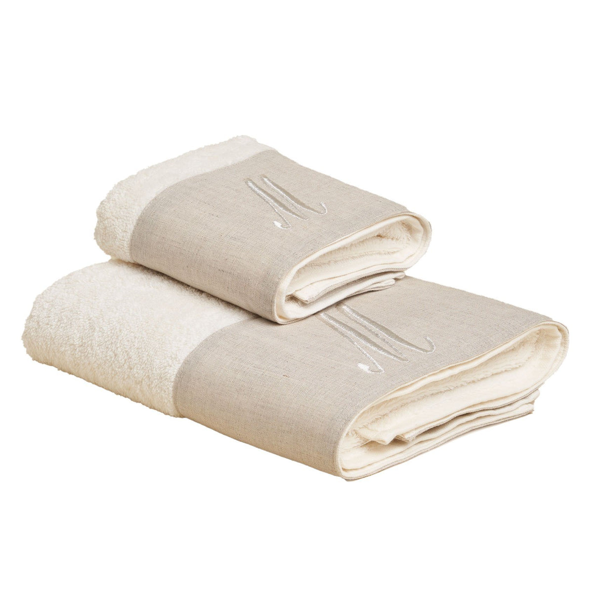 Coppia di Asciugamani in Spugna di Cotone Con Cifre e Balza Lino - Santiago Coppia di spugna Lisola M