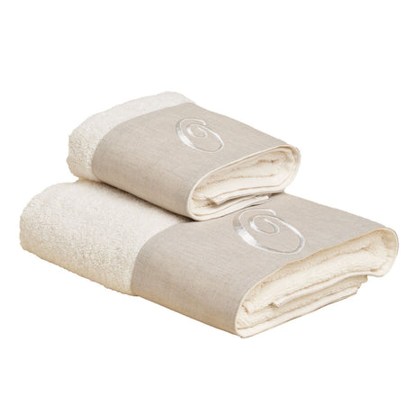 Coppia di Asciugamani in Spugna di Cotone Con Cifre e Balza Lino - Santiago Coppia di spugna Lisola O