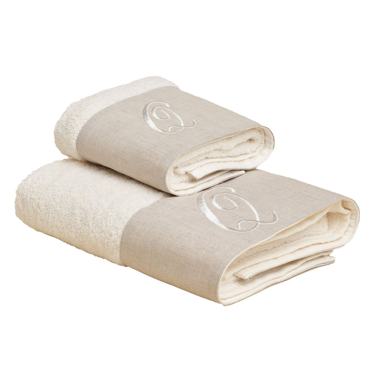 Coppia di Asciugamani in Spugna di Cotone Con Cifre e Balza Lino - Santiago Coppia di spugna Lisola Q