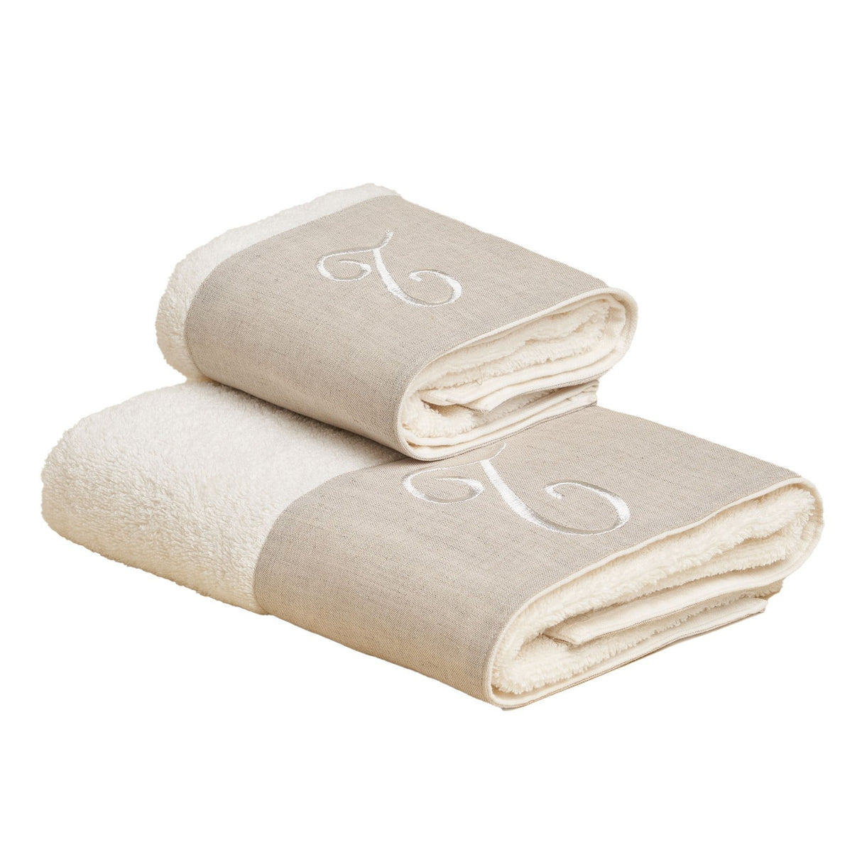 Coppia di Asciugamani in Spugna di Cotone Con Cifre e Balza Lino - Santiago Coppia di spugna Lisola T