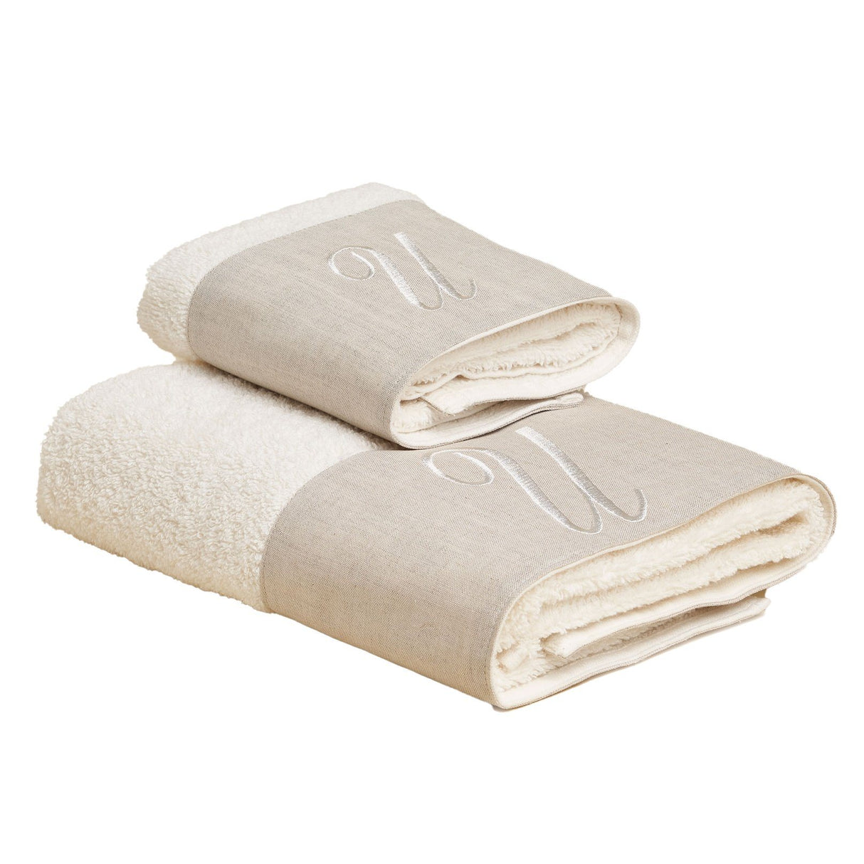 Coppia di Asciugamani in Spugna di Cotone Con Cifre e Balza Lino - Santiago Coppia di spugna Lisola U