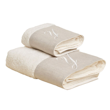 Coppia di Asciugamani in Spugna di Cotone Con Cifre e Balza Lino - Santiago Coppia di spugna Lisola Y