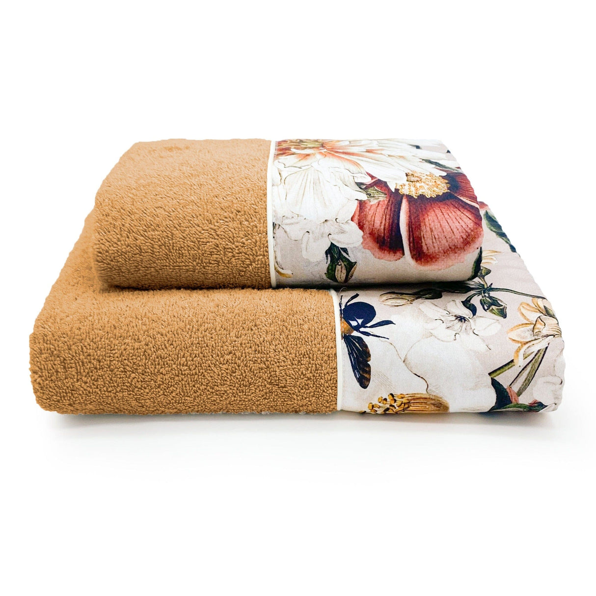 Coppia di Asciugamani in Spugna di Cotone con Balza Fantasia Floreale - Dafne Coppia di spugna Lisola Miele
