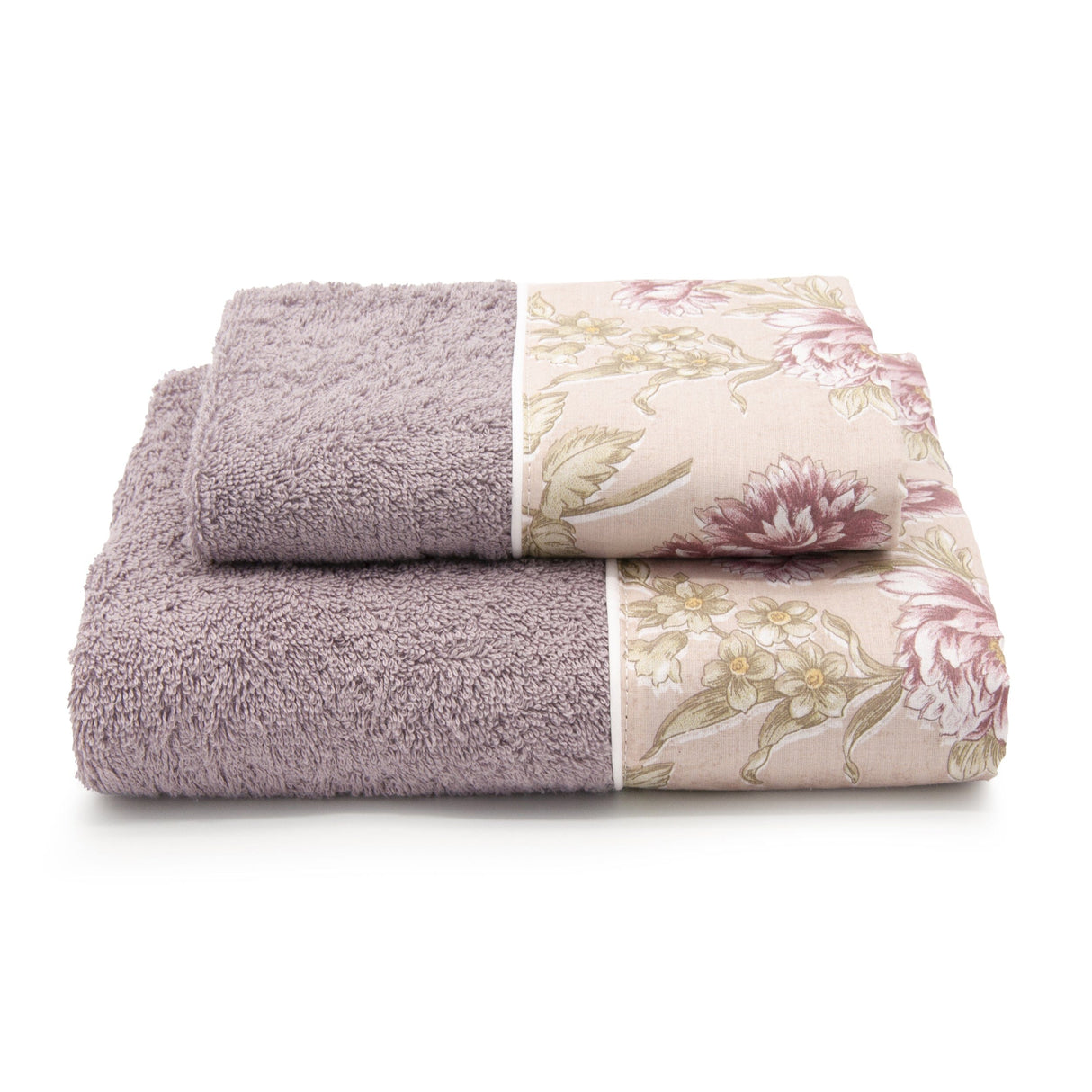 Coppia di Asciugamani in Spugna di Cotone con Balza Foliage - Rosy Coppia di spugna Lisola Cipria