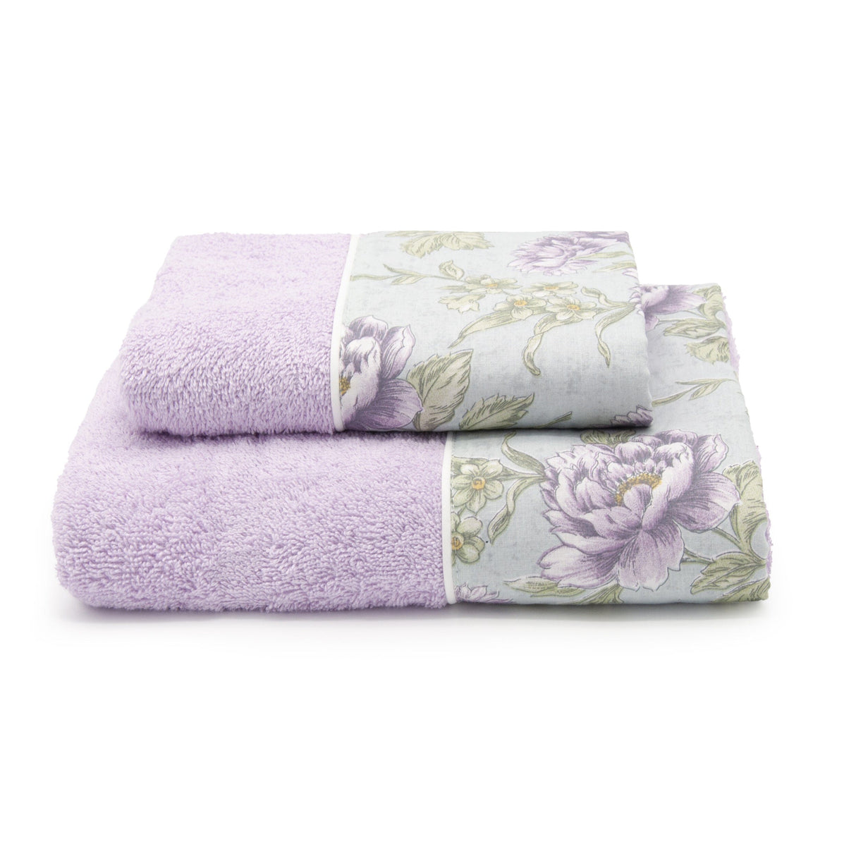 Coppia di Asciugamani in Spugna di Cotone con Balza Foliage - Rosy Coppia di spugna Lisola Glicine