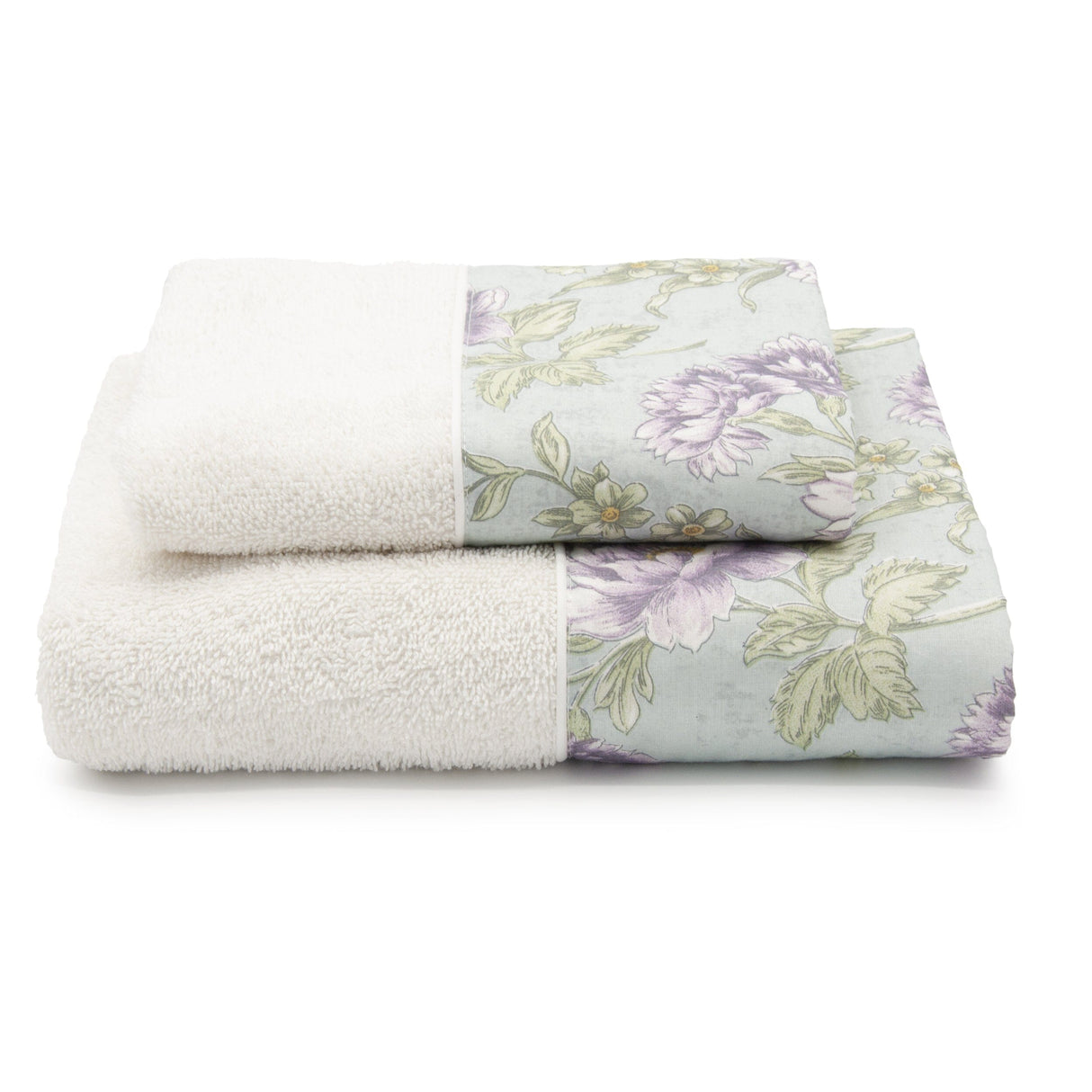 Coppia di Asciugamani in Spugna di Cotone con Balza Foliage - Rosy Coppia di spugna Lisola Panna/Azzurro