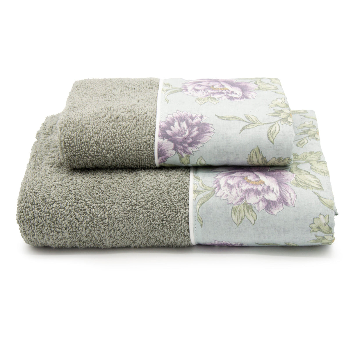 Coppia di Asciugamani in Spugna di Cotone con Balza Foliage - Rosy Coppia di spugna Lisola Verde