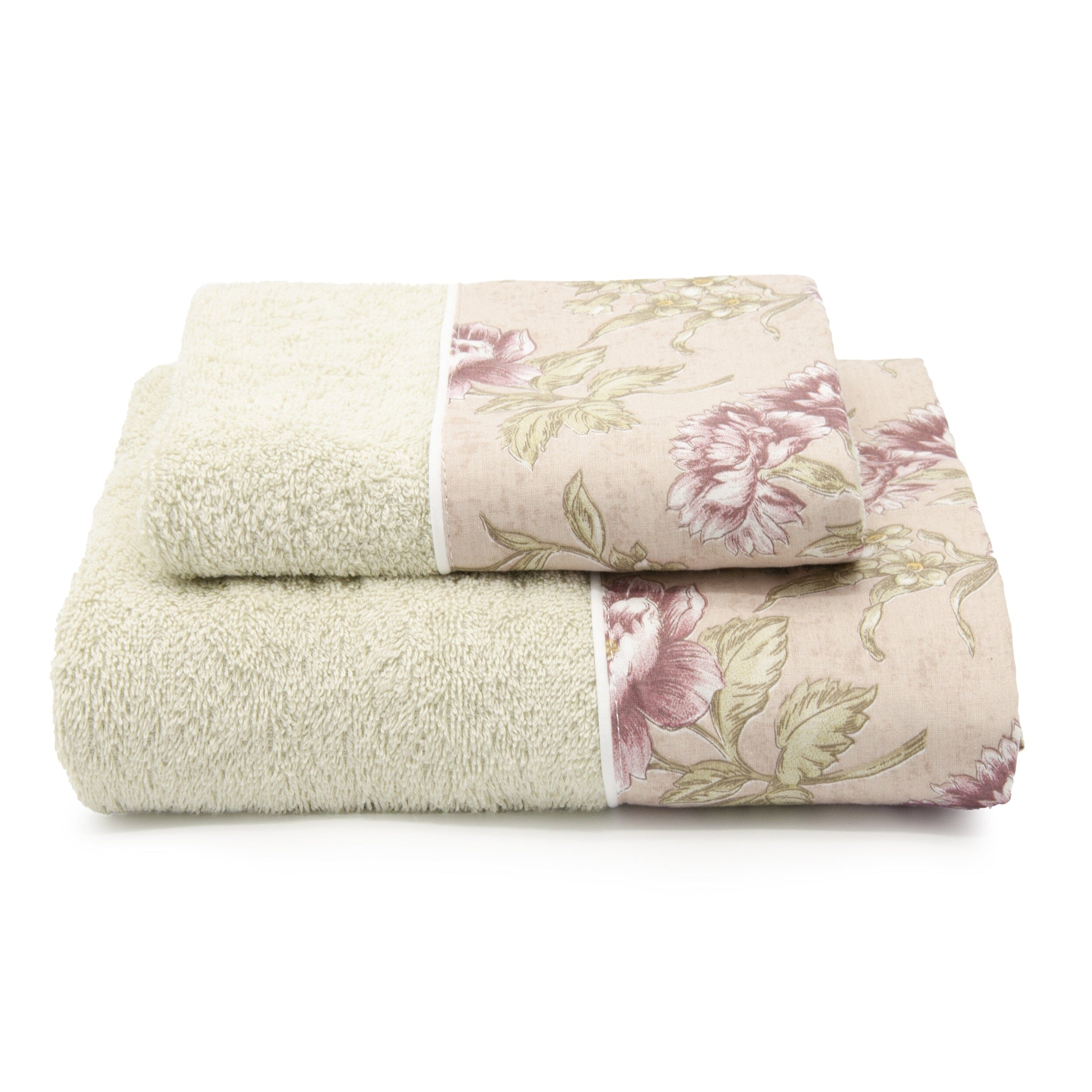 Coppia di Asciugamani in Spugna di Cotone con Balza Foliage - Rosy Coppia di spugna Lisola Verdino