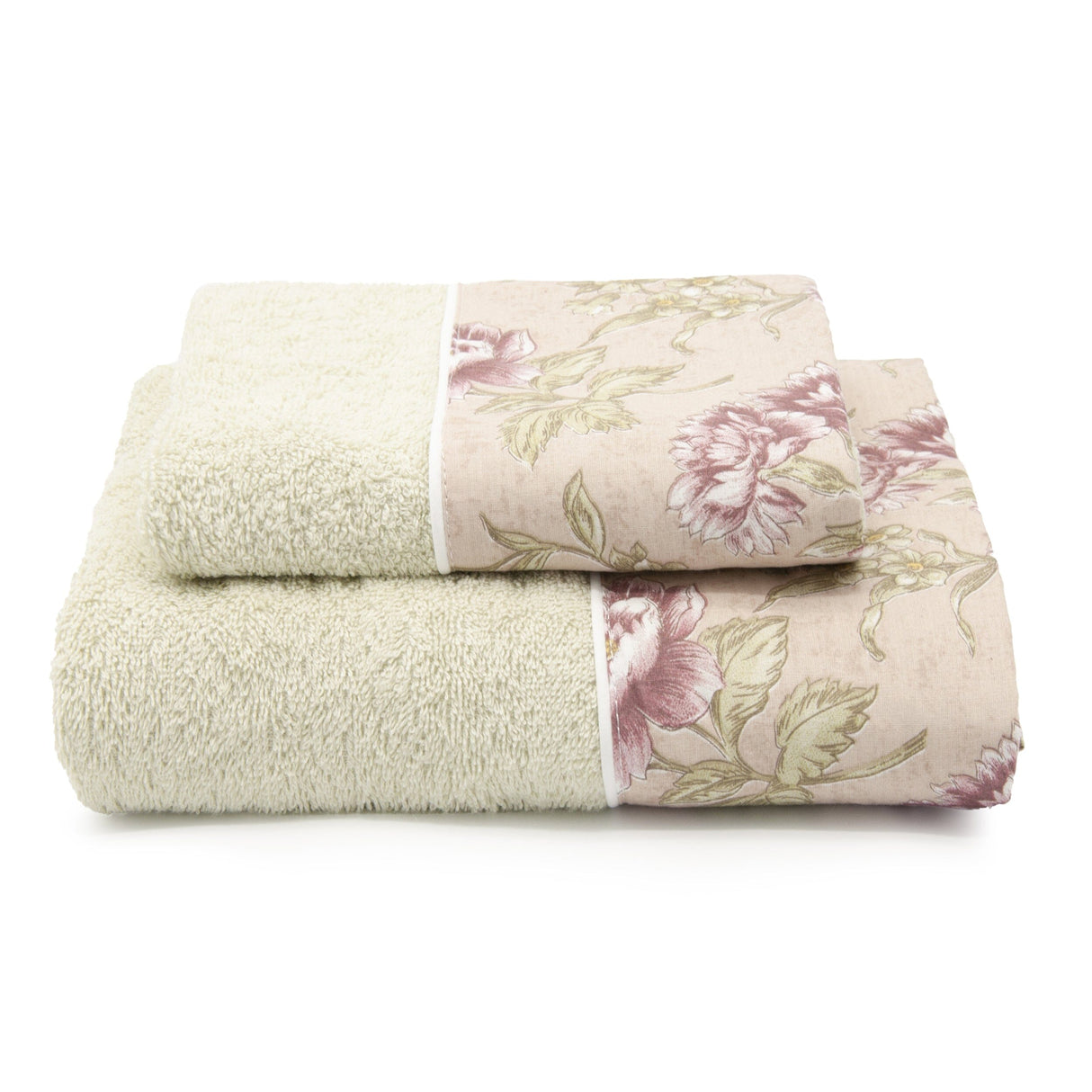 Coppia di Asciugamani in Spugna di Cotone con Balza Foliage - Rosy Coppia di spugna Lisola Verdino