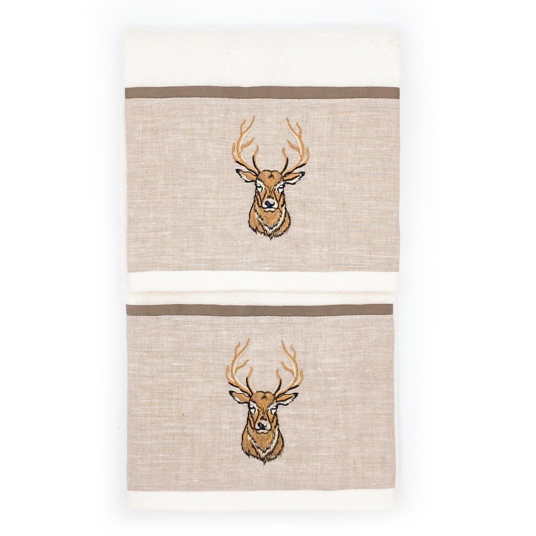 Coppia di Asciugamani in Spugna di Cotone con Balza in Lino - Fianna Coppia di spugna Creole Home Panna