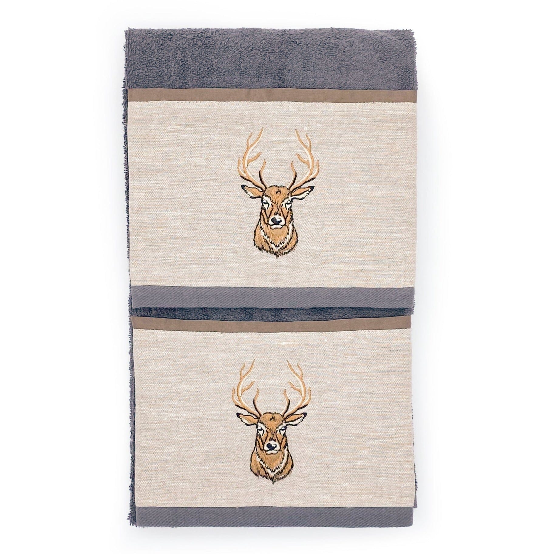 Coppia di Asciugamani in Spugna di Cotone con Balza in Lino - Fianna Coppia di spugna Creole Home Piombo