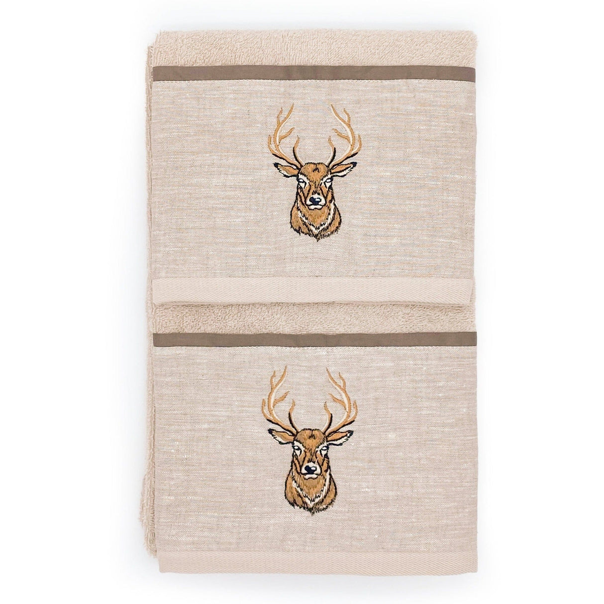 Coppia di Asciugamani in Spugna di Cotone con Balza in Lino - Fianna Coppia di spugna Creole Home Sabbia