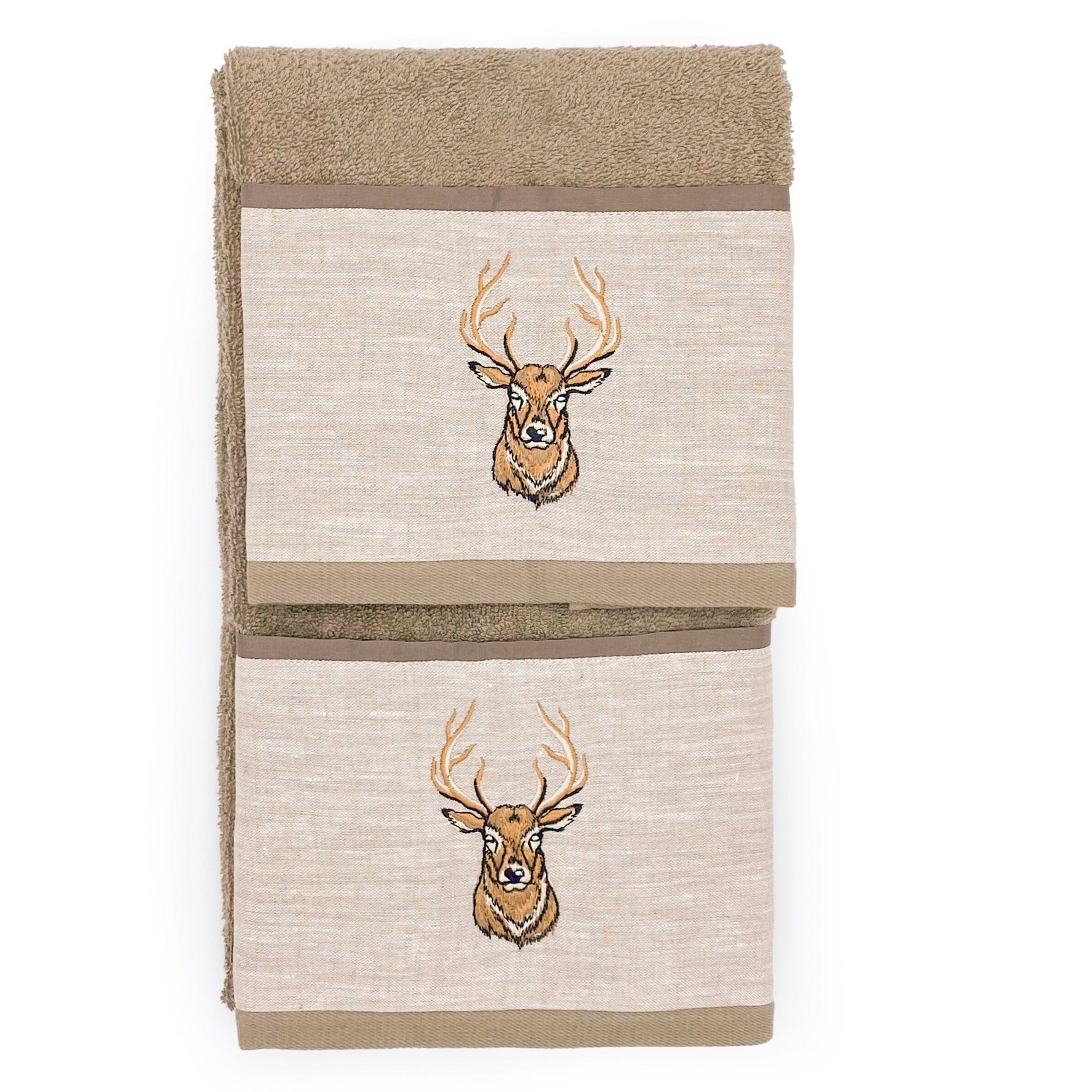 Coppia di Asciugamani in Spugna di Cotone con Balza in Lino - Fianna Coppia di spugna Creole Home Tortora