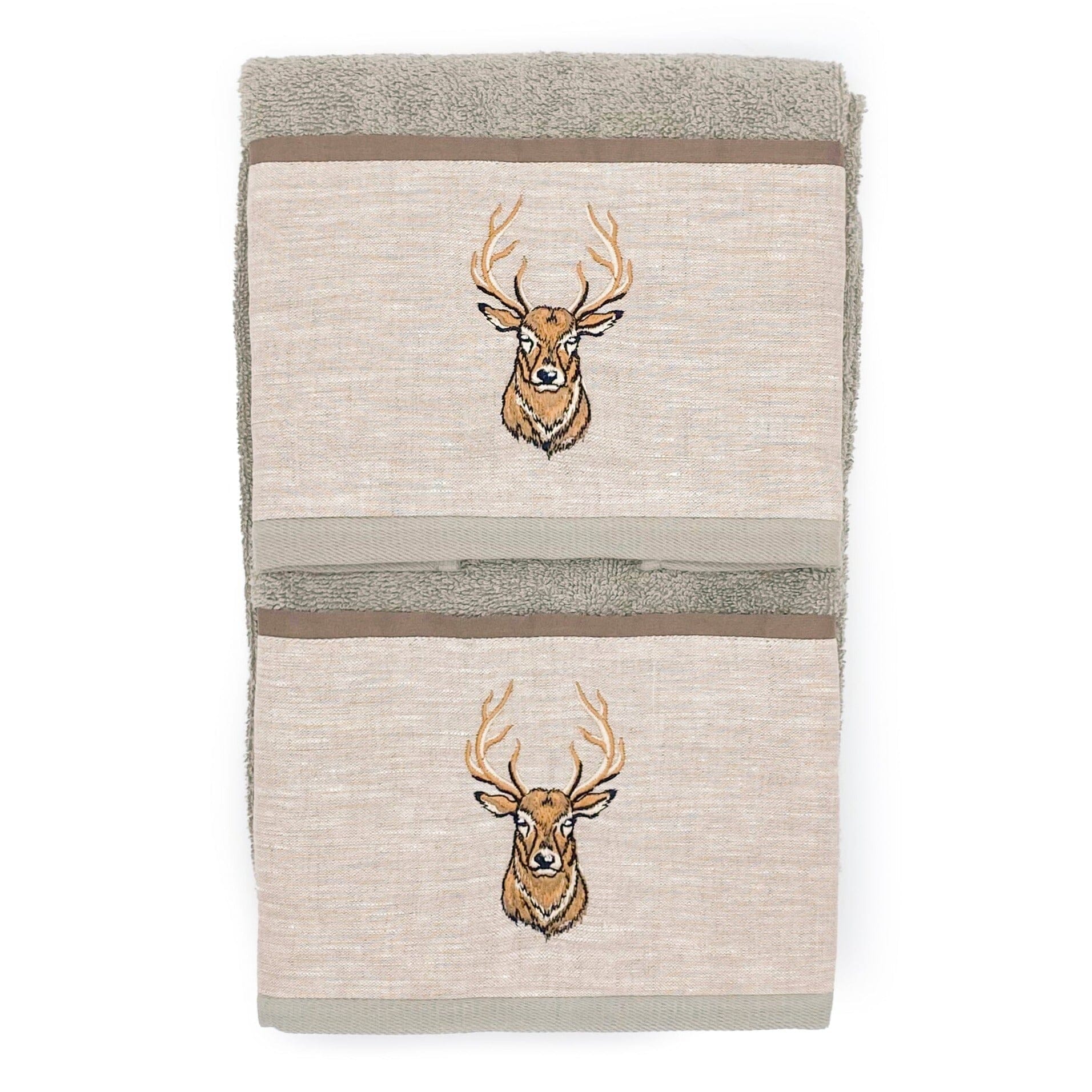 Coppia di Asciugamani in Spugna di Cotone con Balza in Lino - Fianna Coppia di spugna Creole Home Verde