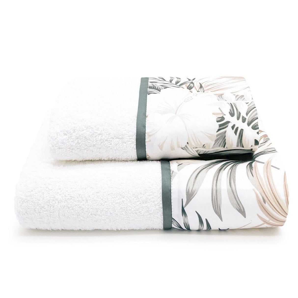 Coppia di Asciugamani in Spugna di Cotone con Balza Stampata - Cali Coppia di spugna Lisola Bianco/Verde