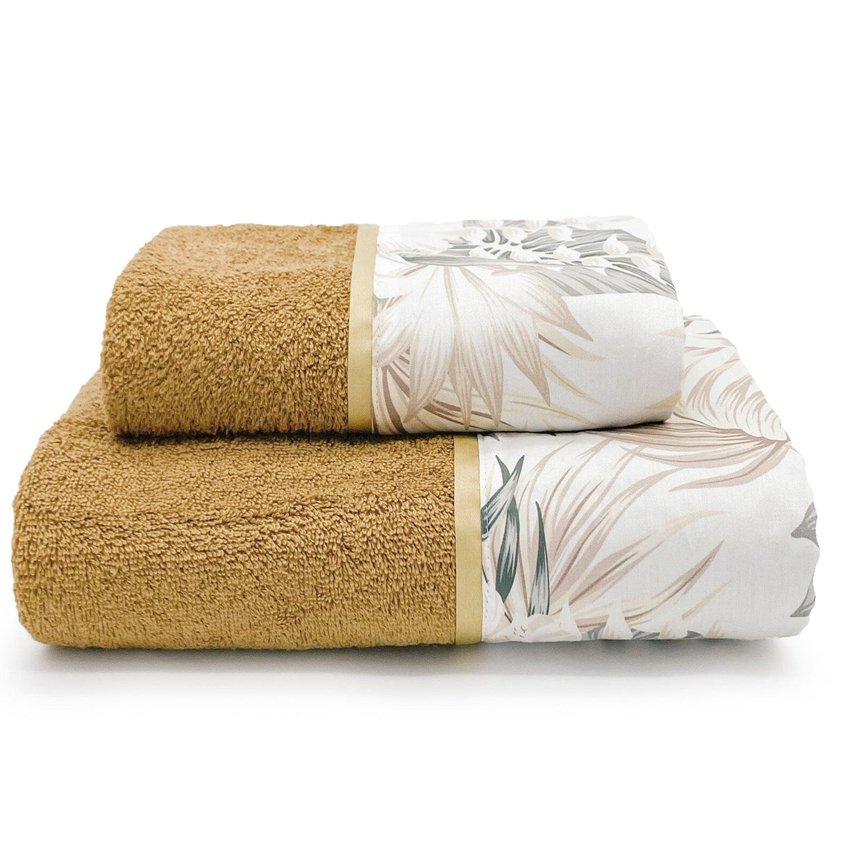 Coppia di Asciugamani in Spugna di Cotone con Balza Stampata - Cali Coppia di spugna Lisola Miele