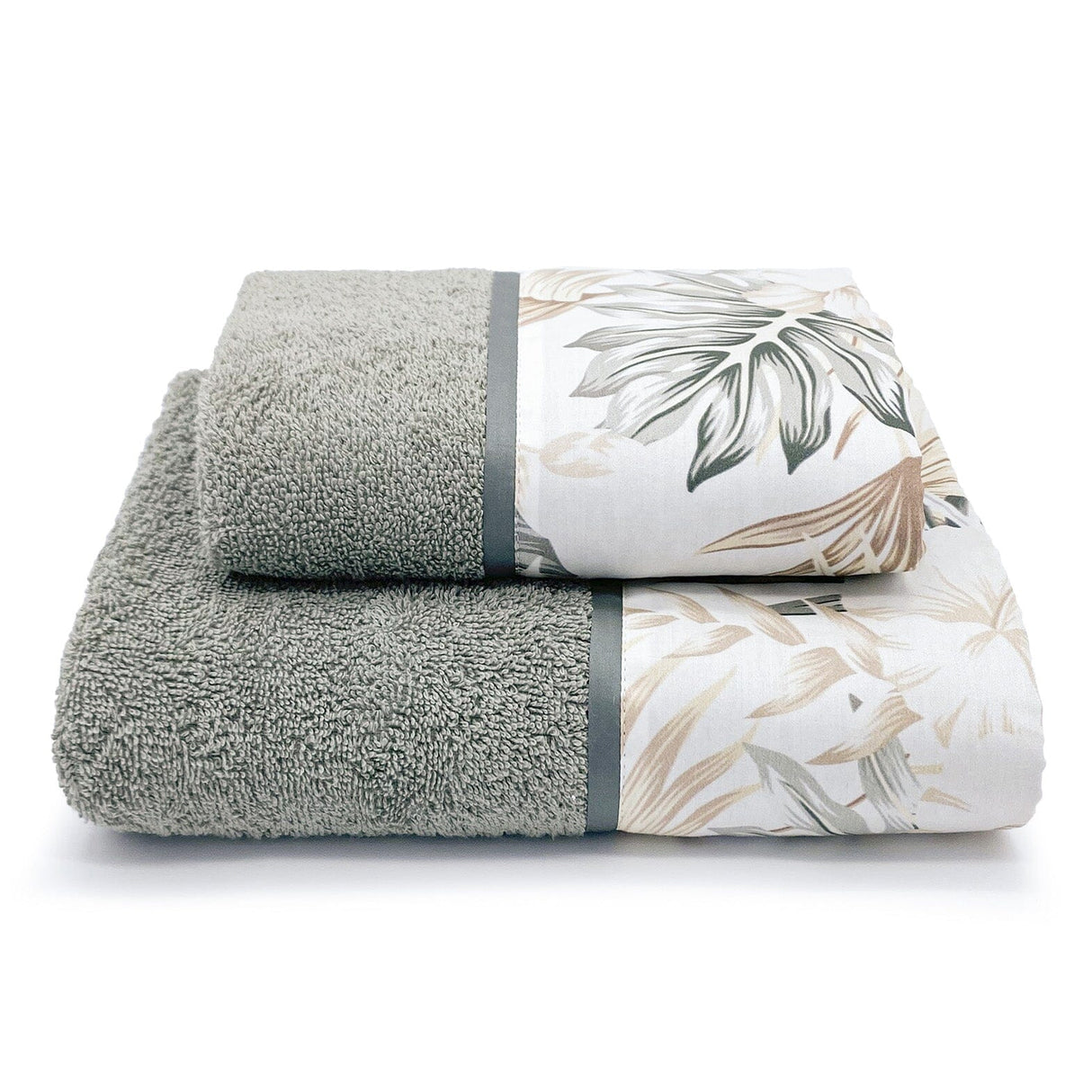 Coppia di Asciugamani in Spugna di Cotone con Balza Stampata - Cali Coppia di spugna Lisola Verde