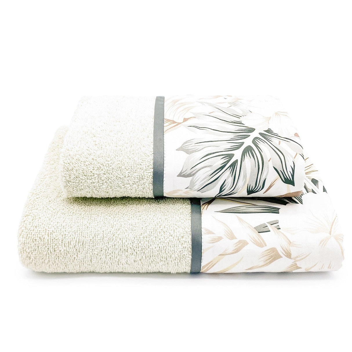 Coppia di Asciugamani in Spugna di Cotone con Balza Stampata - Cali Coppia di spugna Lisola Verdino