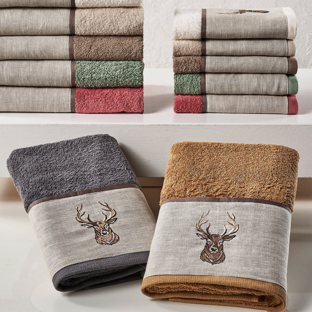 Coppia di Asciugamani in Spugna di Cotone con Balza Stampata - Rufus Coppia di spugna Creole Home