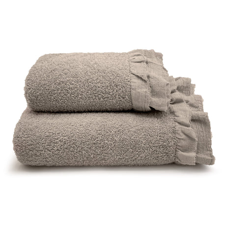 Coppia di Asciugamani in Spugna di Cotone - Voile Coppia di spugna Lisola Tortora