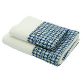 Coppia di Asciugamani in Spugna di Cotone Diamante - Creole Home Panna/Blu
