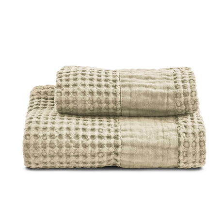 Coppia Nido d'Ape Stonewash con Bordo in Lino - Jaspy Coppia di spugna Lisola Beige (Corda)