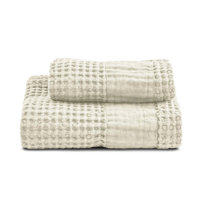 Coppia Nido d'Ape Stonewash con Bordo in Lino - Jaspy Coppia di spugna Lisola Beige (Corda)