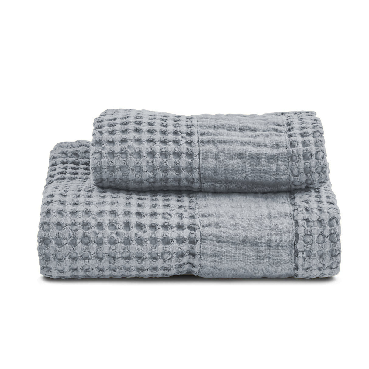 Coppia Nido d'Ape Stonewash con Bordo in Lino - Jaspy Coppia di spugna Lisola Cenere