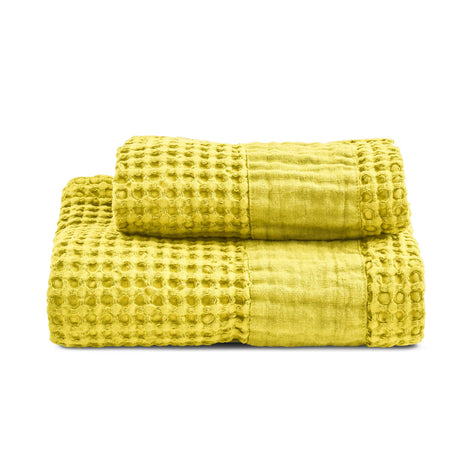 Coppia Nido d'Ape Stonewash con Bordo in Lino - Jaspy Coppia di spugna Lisola Giallo (Camomilla)