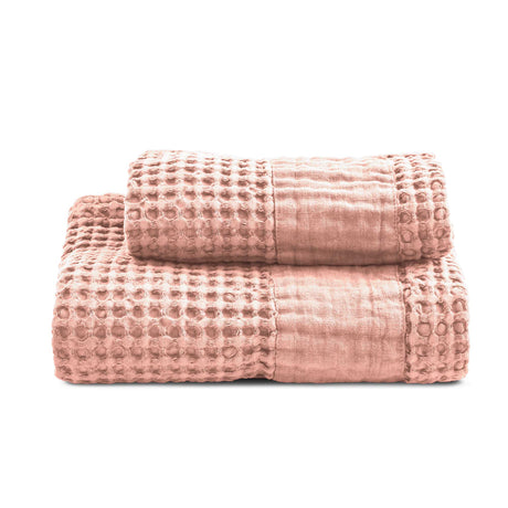 Coppia Nido d'Ape Stonewash con Bordo in Lino - Jaspy Coppia di spugna Lisola Rosa Chiaro (Conchiglia)