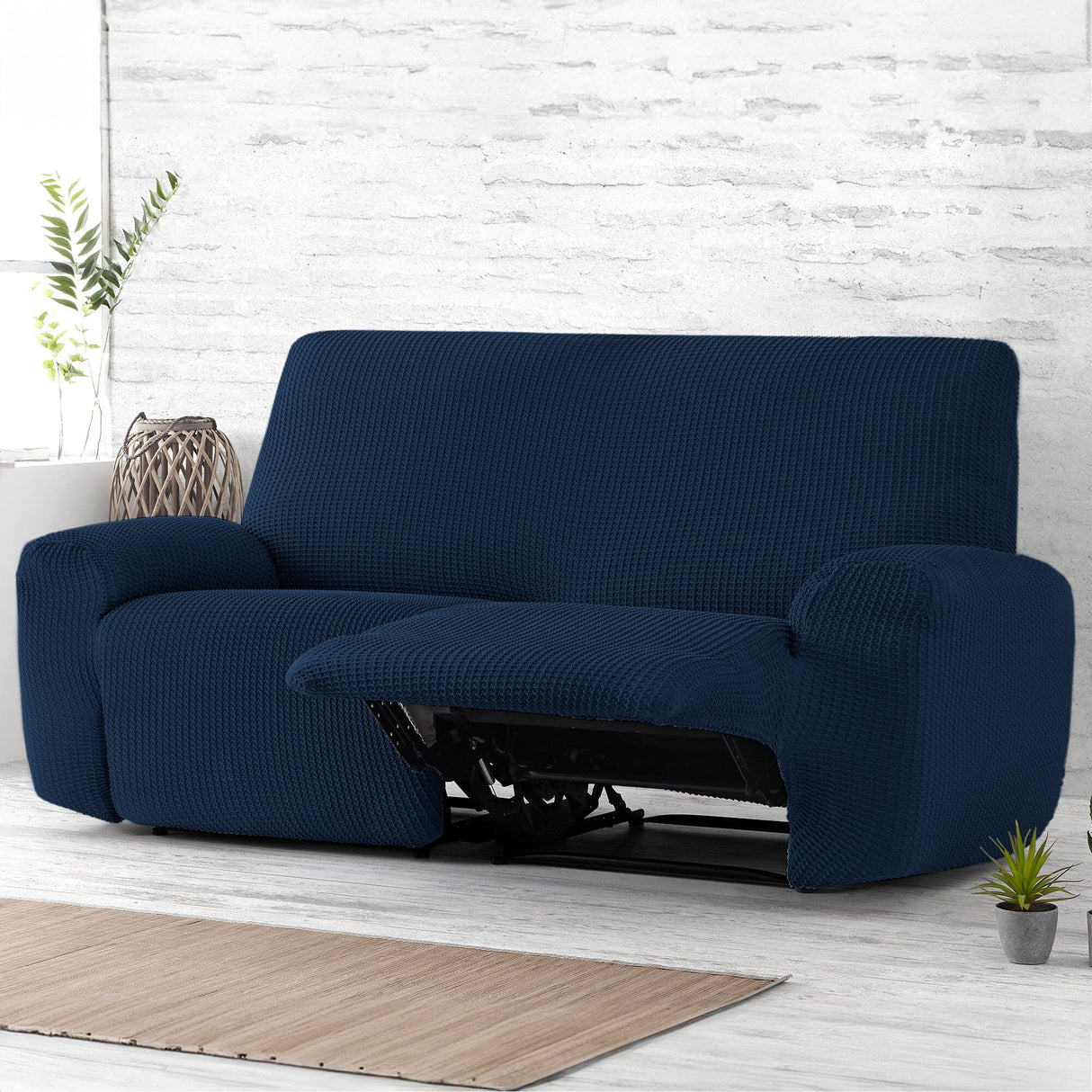 Copridivano Elastico Sagomato per Divano Reclinabile in Tessuto Jacquard - Milos Copridivano Belmarti Copridivano (2 Posti) Blu