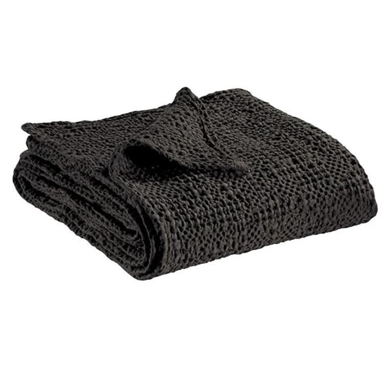 Copriletto a Nido D'Ape StoneWashed in Cotone Tinta Unita Copriletto Vivaraise 180x260 Carbone