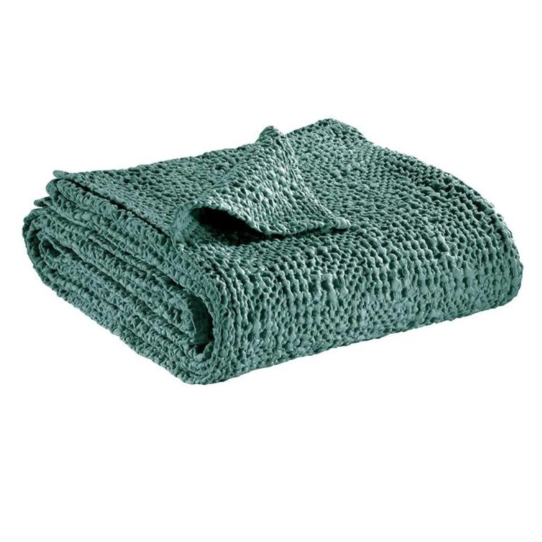 Copriletto a Nido D'Ape StoneWashed in Cotone Tinta Unita Copriletto Vivaraise 180x260 Oliva