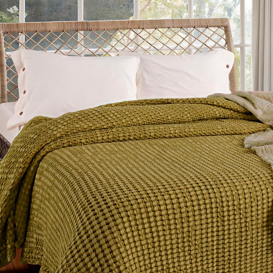 Copriletto in Cotone a Nido d'Ape StoneWashed No Stiro - Chaltony Copriletto Bianca