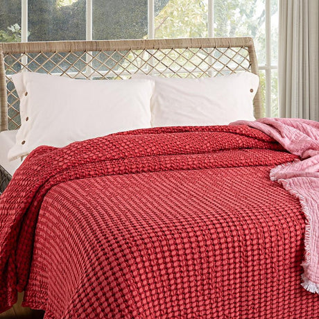 Copriletto in Cotone a Nido d'Ape StoneWashed No Stiro - Chaltony Copriletto Bianca