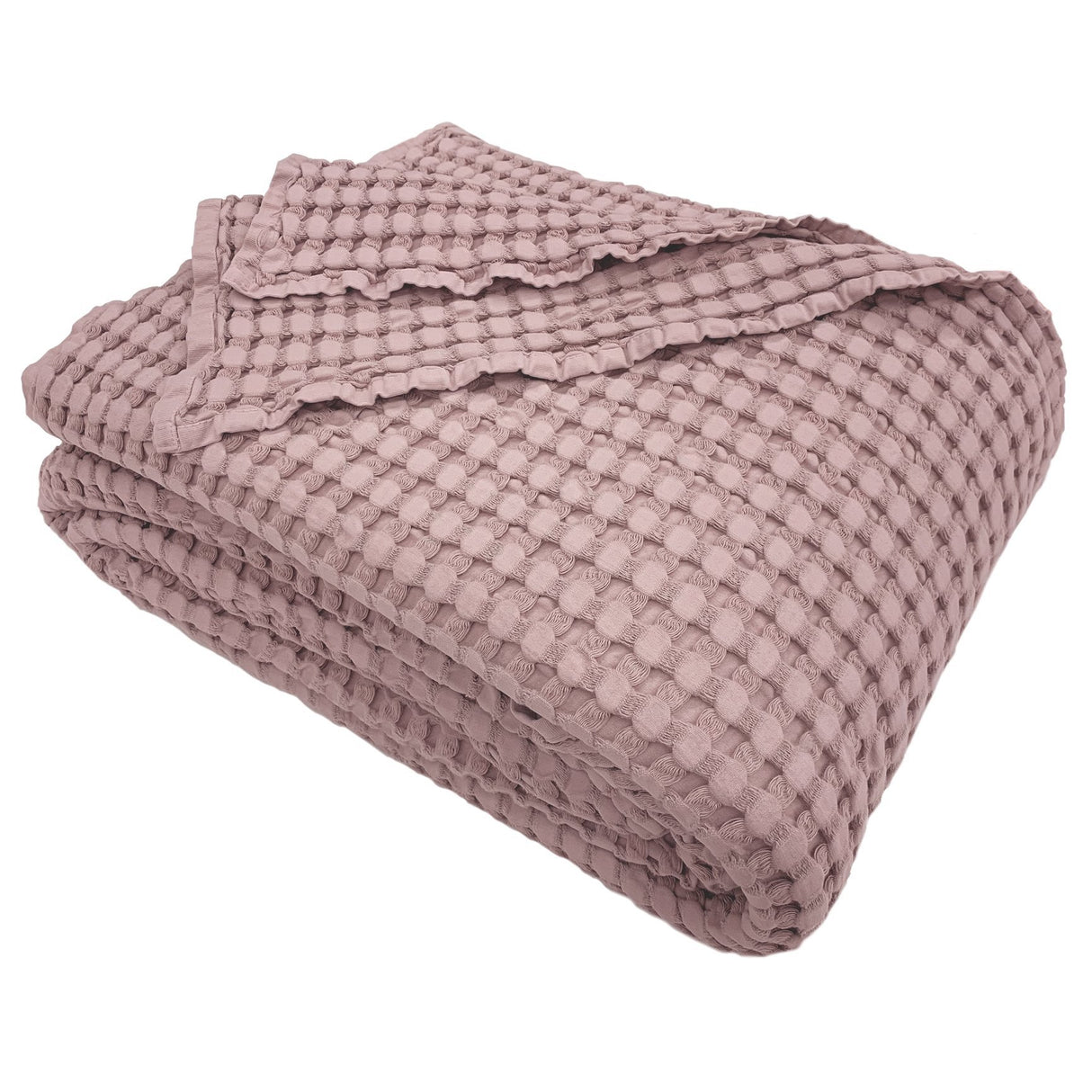 Copriletto di Cotone a Nido d'Ape StoneWashed No Stiro - Chaltony Copriletto Bianca Singolo Rosa Antico