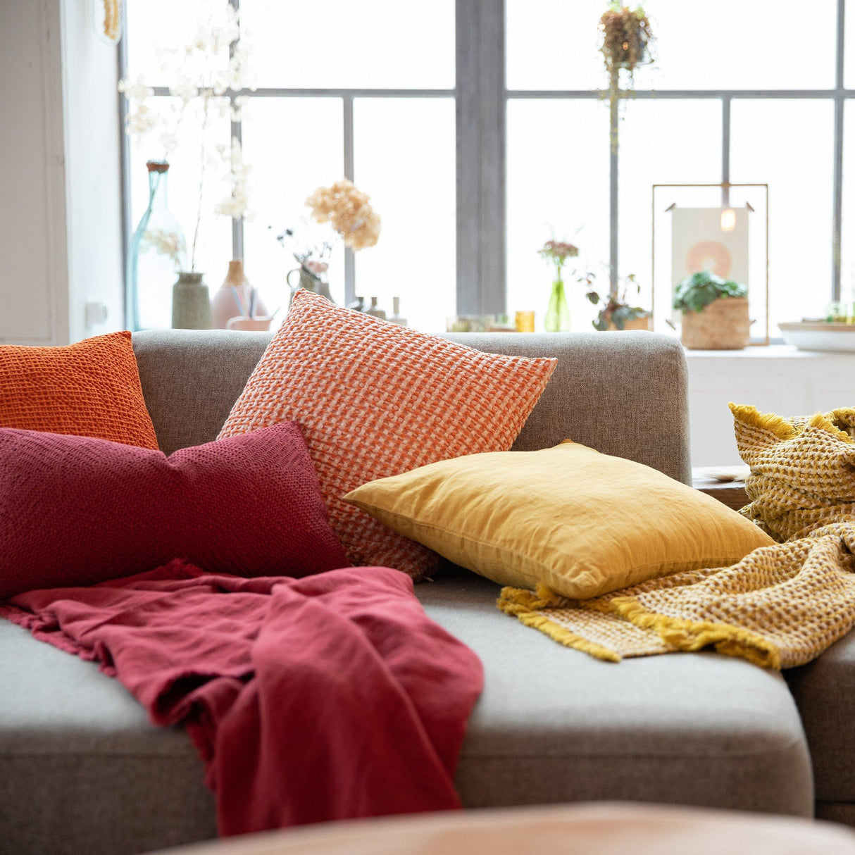 Cuscino a Nido D'Ape Chambray StoneWashed in Cotone Tinta Unita - Maia Chambray Cuscino Vivaraise