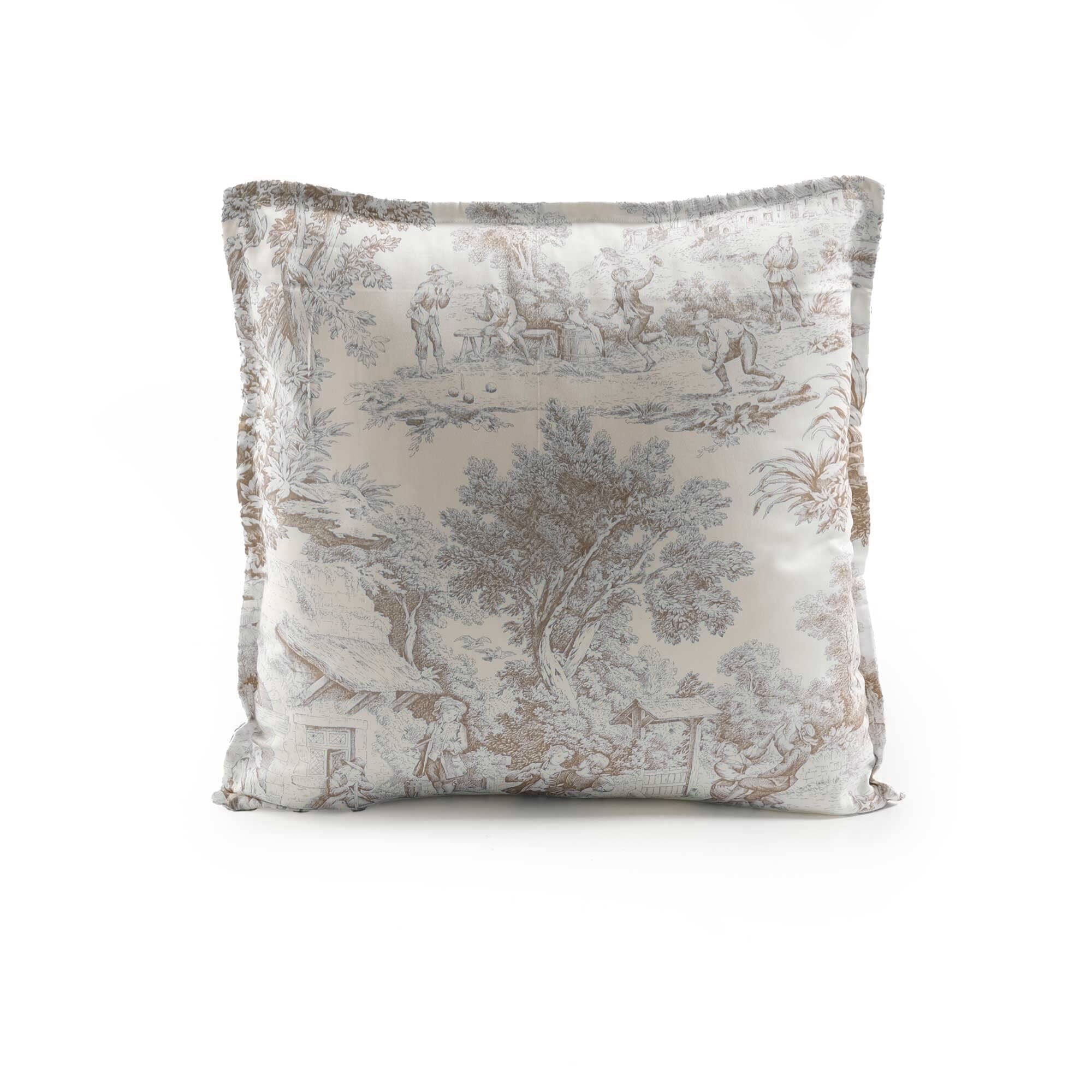 Cuscino Arredo in Percalle di Cotone Stampa Toile de Jouy - Jouy Cuscini Arredo Lisola Beige