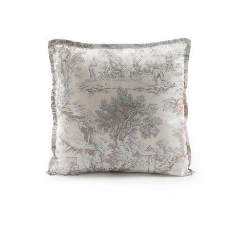 Cuscino Arredo in Percalle di Cotone Stampa Toile de Jouy - Jouy Cuscini Arredo Lisola Beige