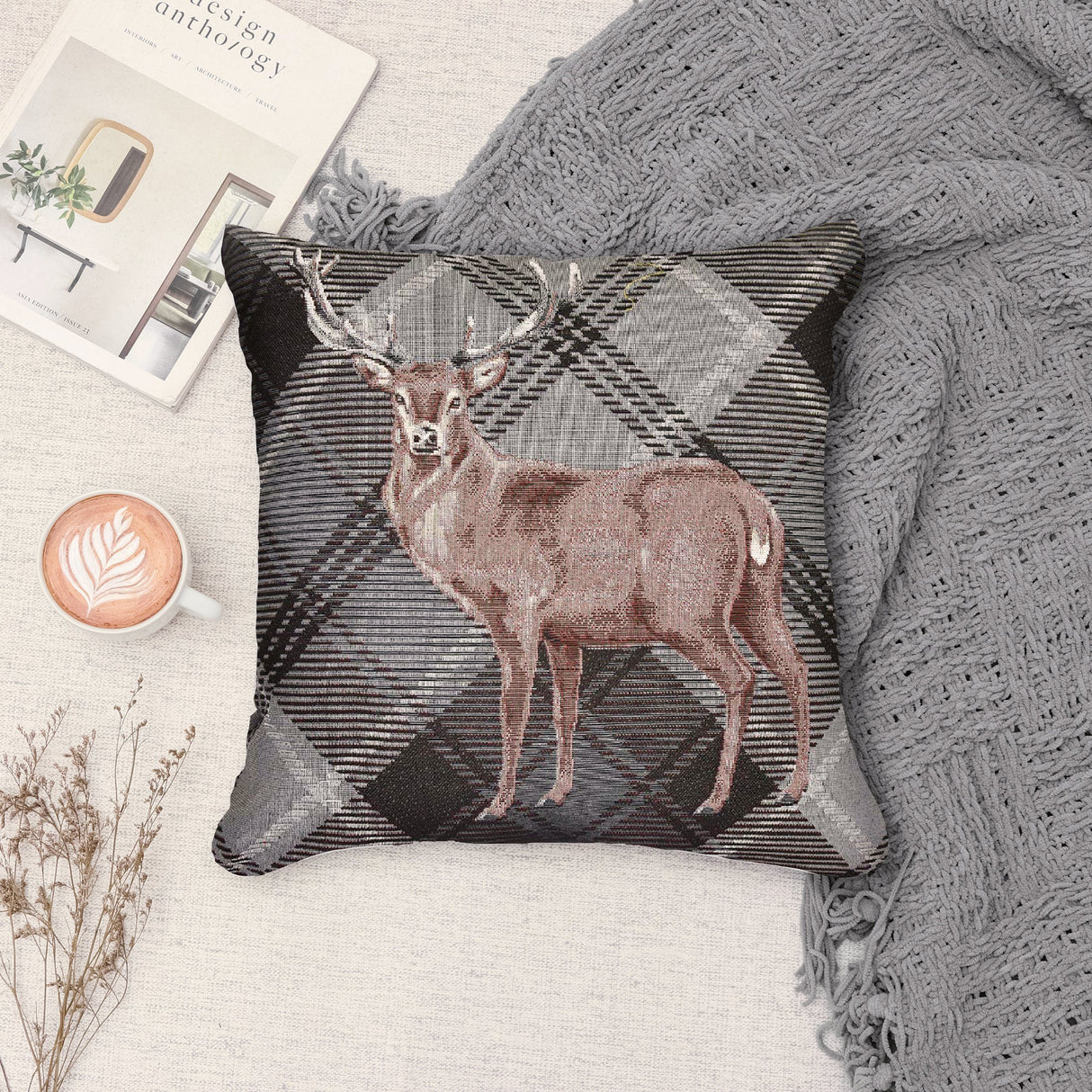Cuscino Arredo in Puro Cotone con Fantasia Cervo - Cervo Cuscini Arredo Daunex