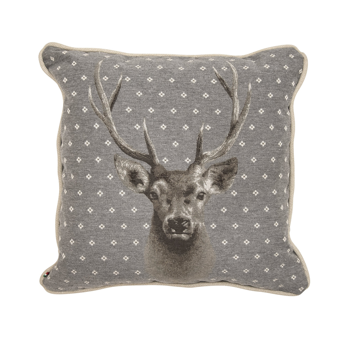 Cuscino Arredo in Puro Cotone con Fantasia Cervo - Trofeo Cuscini Arredo Daunex Grigio