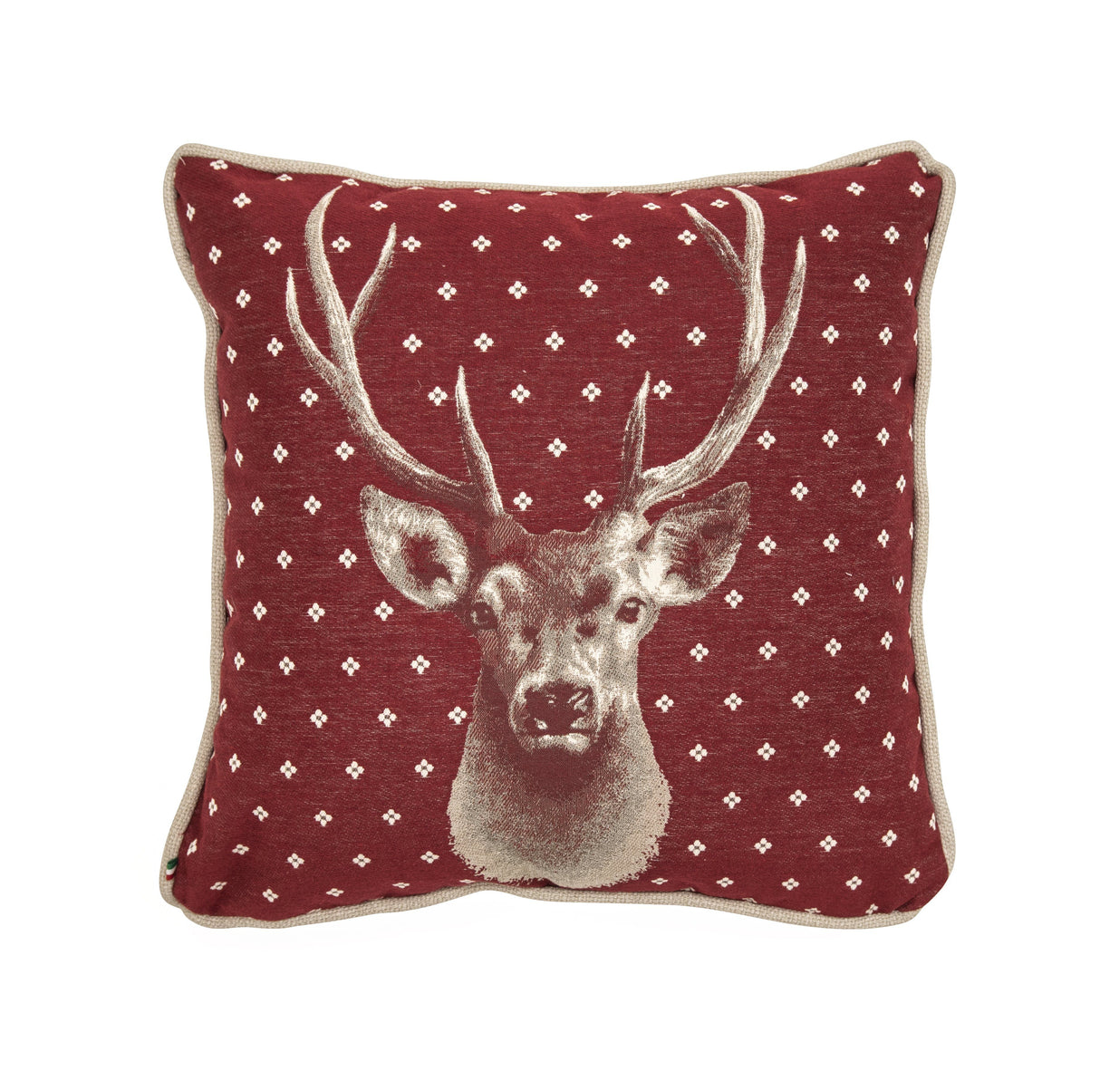 Cuscino Arredo in Puro Cotone con Fantasia Cervo - Trofeo Cuscini Arredo Daunex Rosso