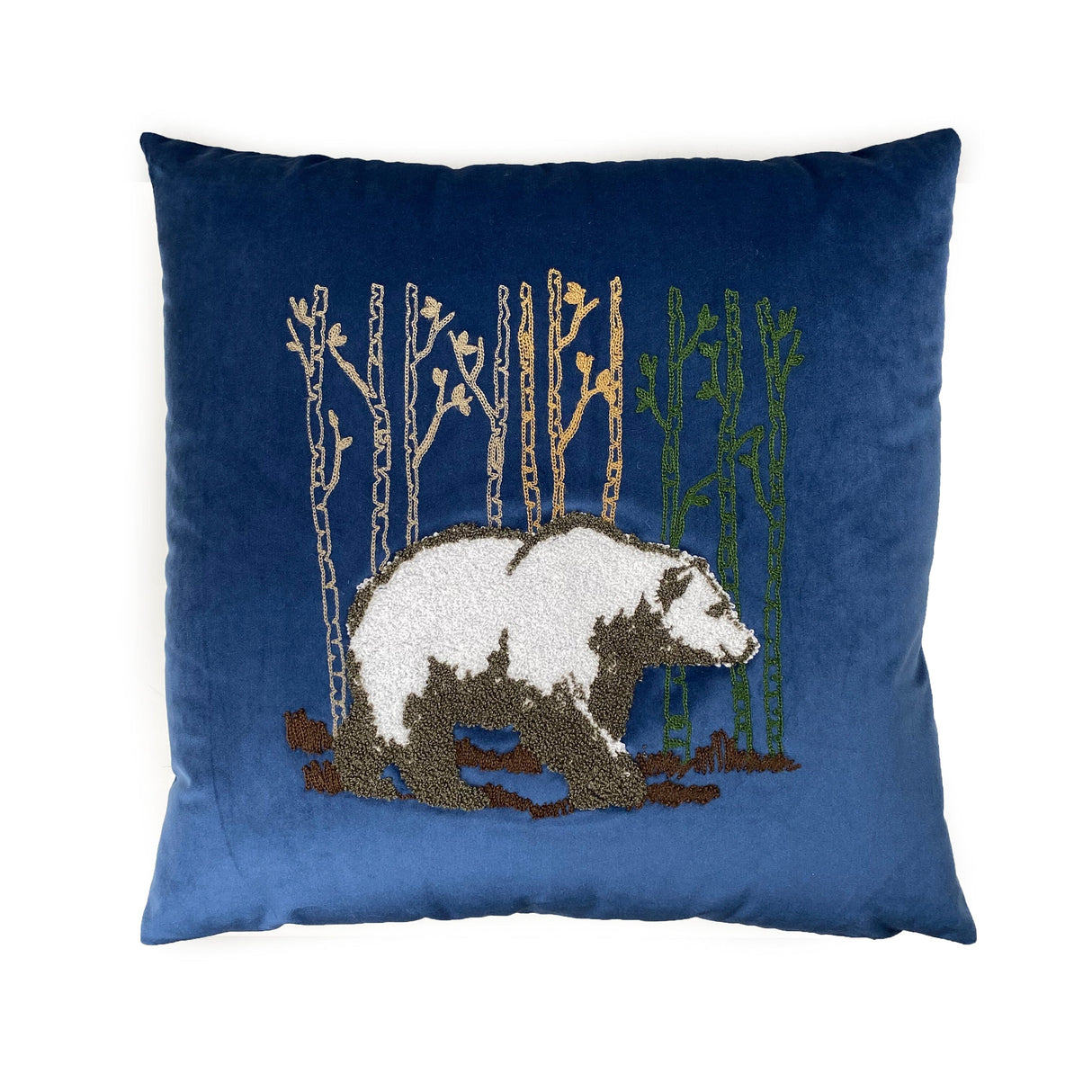 Cuscino Arredo in Velluto Ricamato - Orso Cuscini Arredo Creole Home Blu