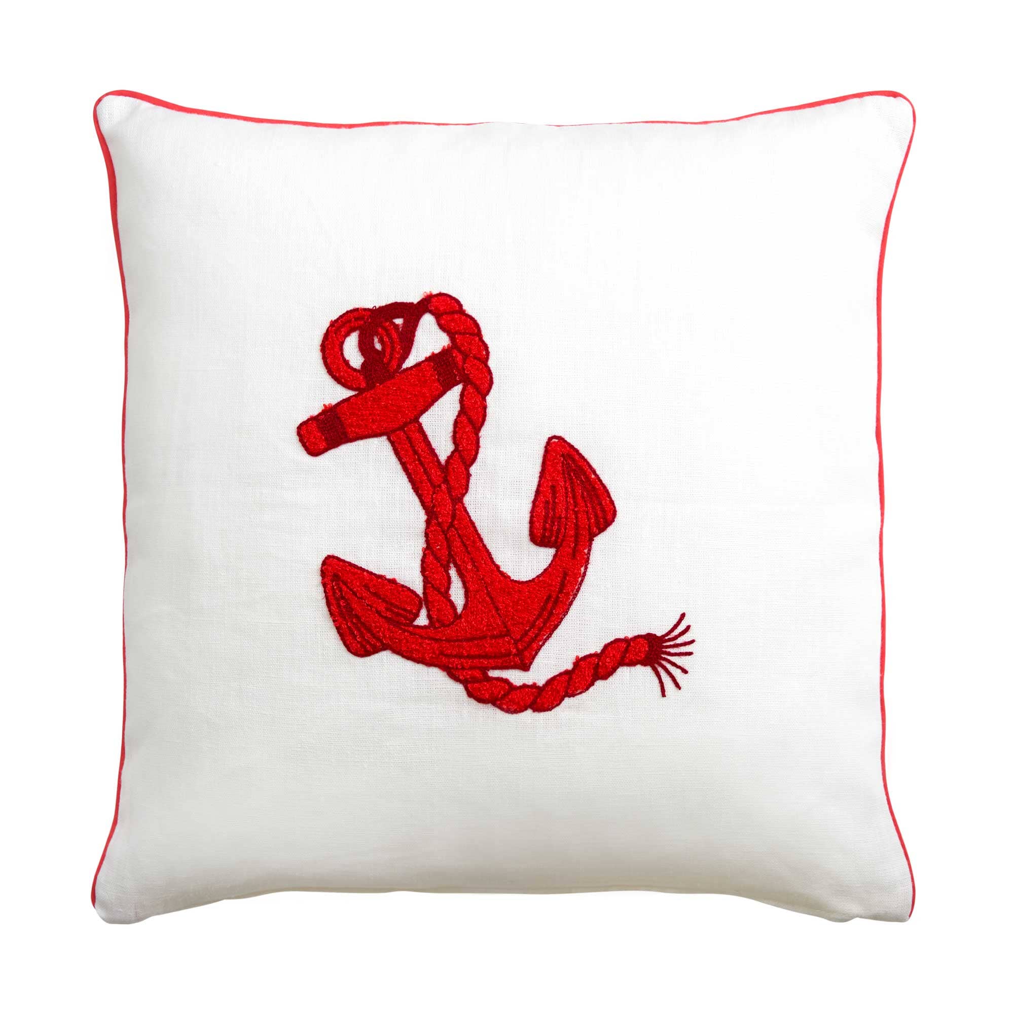 Cuscino Arredo Quadrato in Puro Lino con Ricamo - Milos Cuscini Arredo Biancoperla Bianco/Corallo