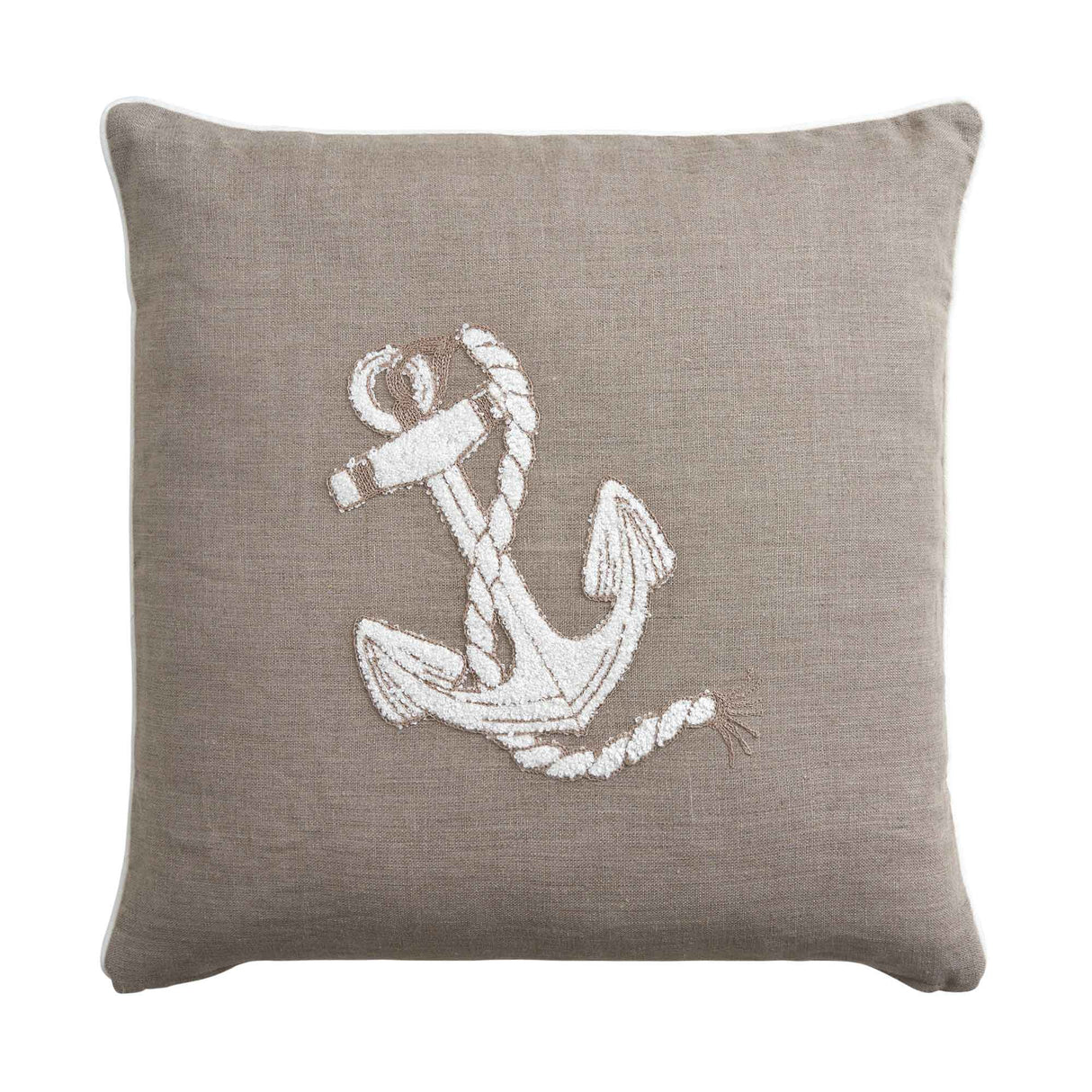 Cuscino Arredo Quadrato in Puro Lino con Ricamo - Milos Cuscini Arredo Biancoperla Naturale