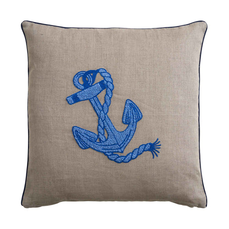 Cuscino Arredo Quadrato in Puro Lino con Ricamo - Milos Cuscini Arredo Biancoperla Naturale/Blu